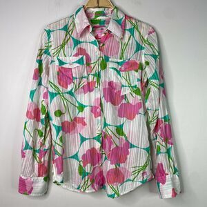 Lilly Pulitzer Eliot Floral Button Down Metallic Cotton Long‎ Sleeve Size S